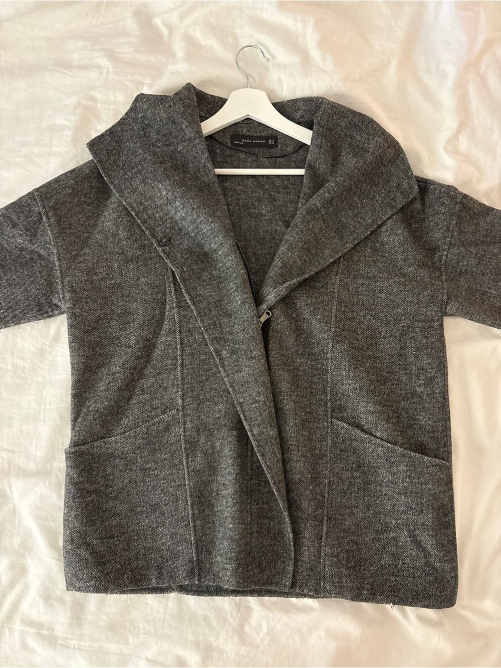 New Zara Dark Gray Handmade Wool Blend Coat S